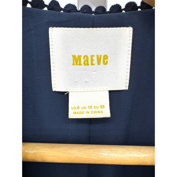 Maeve Anthropologie Navy‎ Sleeveless Fringe Hem Shift Dress Blue Trim Size 6 - Picture 4 of 5